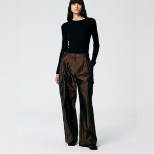 Tibi Stella Crispy Nylon Pleated Cargo Pant